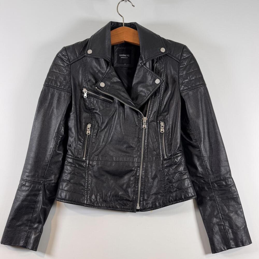 Barney's Originals Clara Black Leather Moto Jacket - Size 4 - Picture 2 of 10